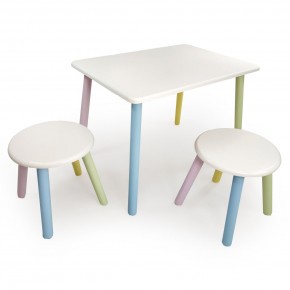 Детский комплект стол и два табурета круглых с накладкой Алфавит (Белый, Белый, Цветной) в Карталах - kartaly.mebel-74.com | фото