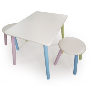 Детский комплект стол и два табурета круглых с накладкой Алфавит (Белый, Белый, Цветной) в Карталах - kartaly.mebel-74.com | фото