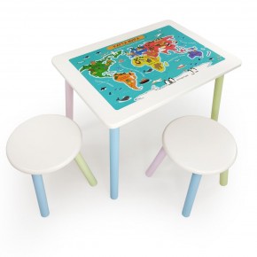 Детский комплект стол и два табурета круглых с накладкой Детский мир (Белый, Белый, Цветной) в Карталах - kartaly.mebel-74.com | фото