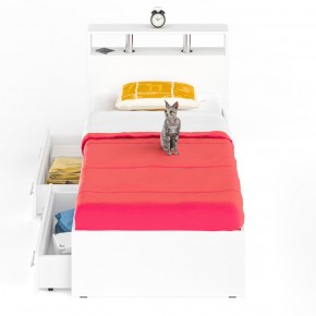 Камелия Кровать с ящиками 0900, цвет белый, ШхГхВ 93,5х217х78,2 см., сп.м. 900х2000 мм., без матраса, основание есть в Карталах - kartaly.mebel-74.com | фото