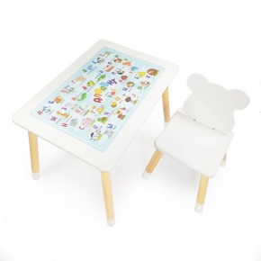Комплект детской мебели стол и стул Мишутка с накладкой Алфавит (Белый/Белый/Береза) в Карталах - kartaly.mebel-74.com | фото