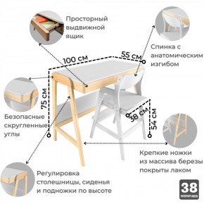 Комплект растущий стол и стул 38 попугаев «Вуди» (Белый, Без покрытия) в Карталах - kartaly.mebel-74.com | фото