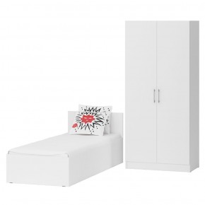 Кровать 0800 + Шкаф 2-х створчатый Стандарт, цвет белый, ШхГхВ 83,5х203,5х70 + 90х52х200 см., сп.м. 800х2000 мм., без матраса, основание есть в Карталах - kartaly.mebel-74.com | фото