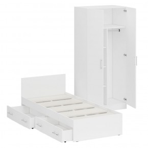 Кровать с ящиками 0900 + Шкаф 2-х створчатый Стандарт, цвет белый, ШхГхВ 93,5х203,5х70 + 90х52х200 см., сп.м. 900х2000 мм., б/м, основание есть в Карталах - kartaly.mebel-74.com | фото