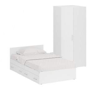 Кровать с ящиками 1200 + Шкаф угловой Стандарт, цвет белый, ШхГхВ 123,5х203,5х70 + 81,2х81,2х200 см., сп.м. 1200х2000 мм., без матраса, основание есть в Карталах - kartaly.mebel-74.com | фото