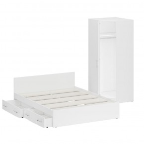 Кровать с ящиками 1600 + Шкаф угловой Стандарт, цвет белый, ШхГхВ 163,5х203,5х70 + 81,2х81,2х200 см., сп.м. 1600х2000 мм., без матраса, основание есть в Карталах - kartaly.mebel-74.com | фото