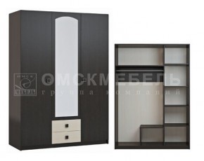Шкаф 3-х дверный с 2 ящиками с зеркалом Шк51 МС Люсси (венге/дуб девон) в Карталах - kartaly.mebel-74.com | фото