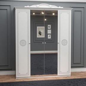 Шкаф 4-х дверный с зеркалами (12.244) Грация (белый/серебро) в Карталах - kartaly.mebel-74.com | фото