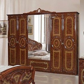Шкаф 6-и дверный с зеркалами (01.146) Роза (орех) в Карталах - kartaly.mebel-74.com | фото