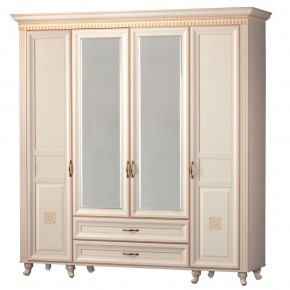 Шкаф для одежды 4-дверный с зеркалом №493 Марлен кремовый белый в Карталах - kartaly.mebel-74.com | фото